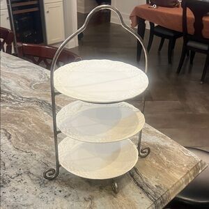 3-Tier White Ceramic Serving Stand